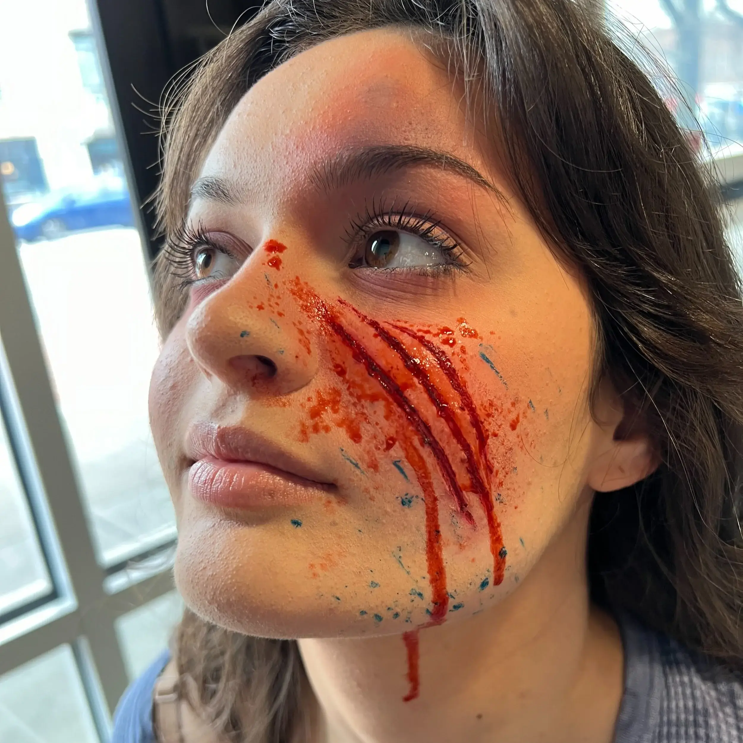 Four bleeding claw marks raked down a cheek